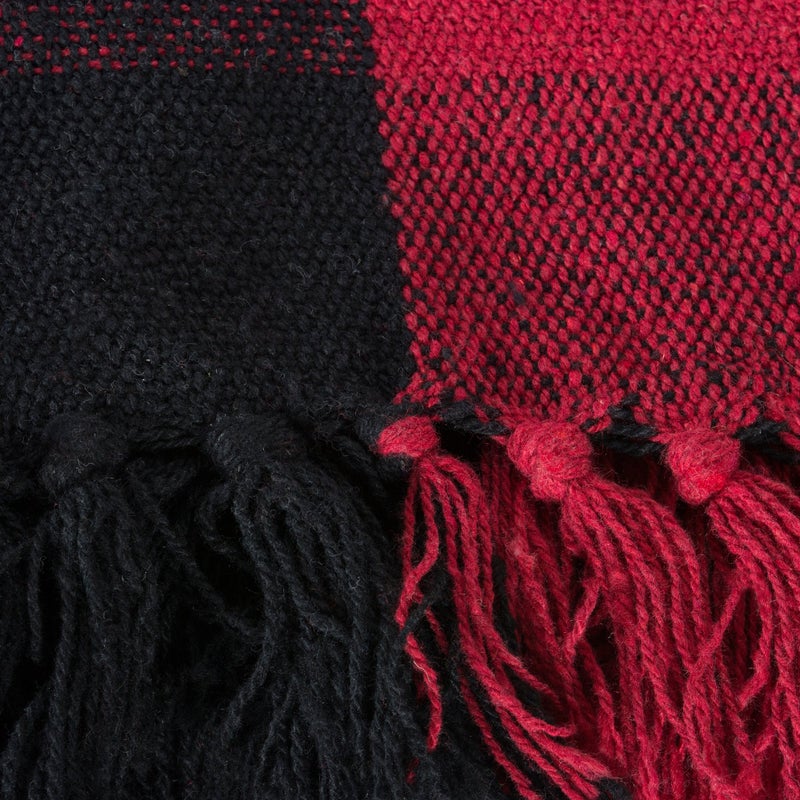 DII Buffalo Check Collection Rustic Farmhouse Throw Blanket with Tassles, 50x60, Tango Red/Black - Image 2